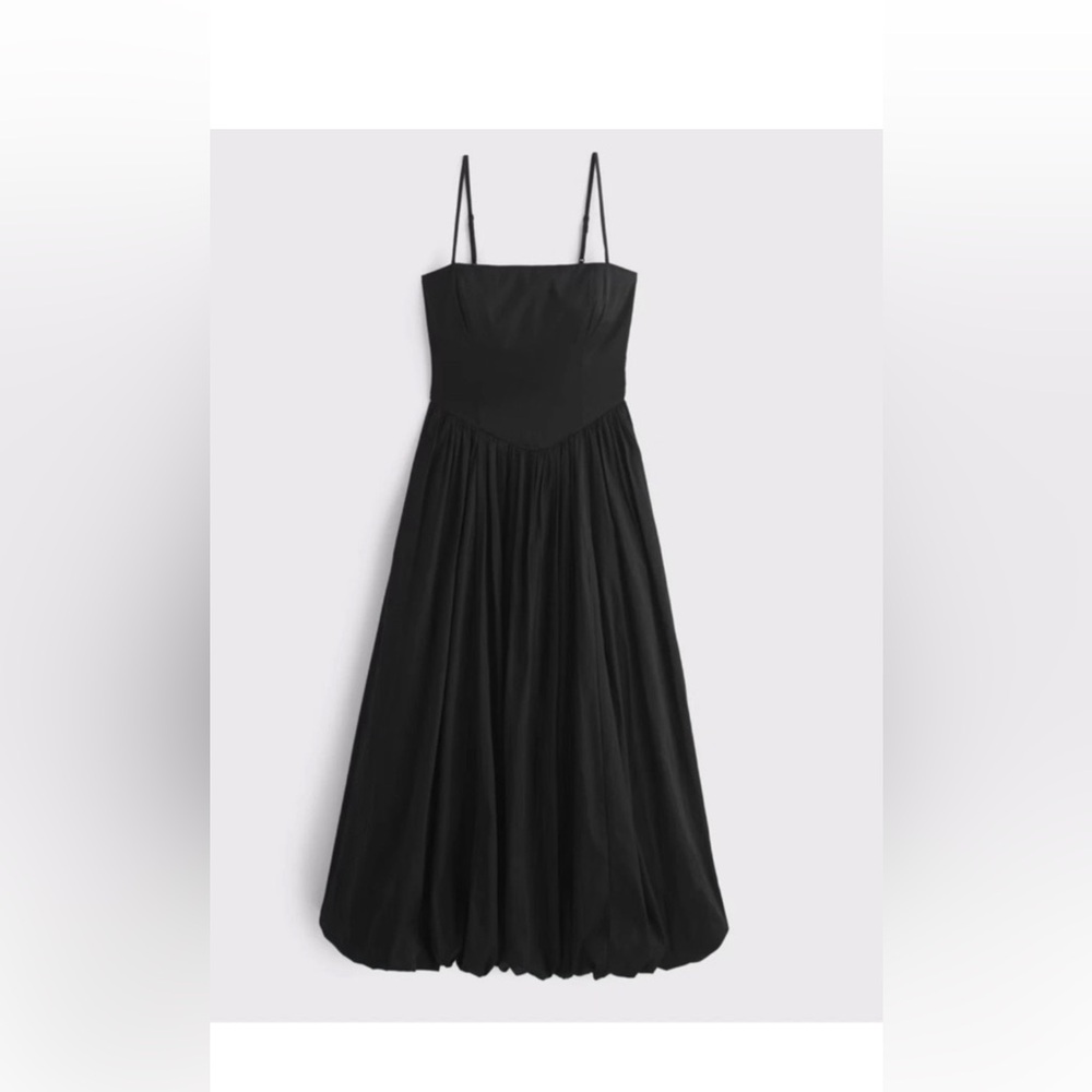 Abercrombie & Fitch Dipped Waist Bubble Hem Black Midi Dress Sz S